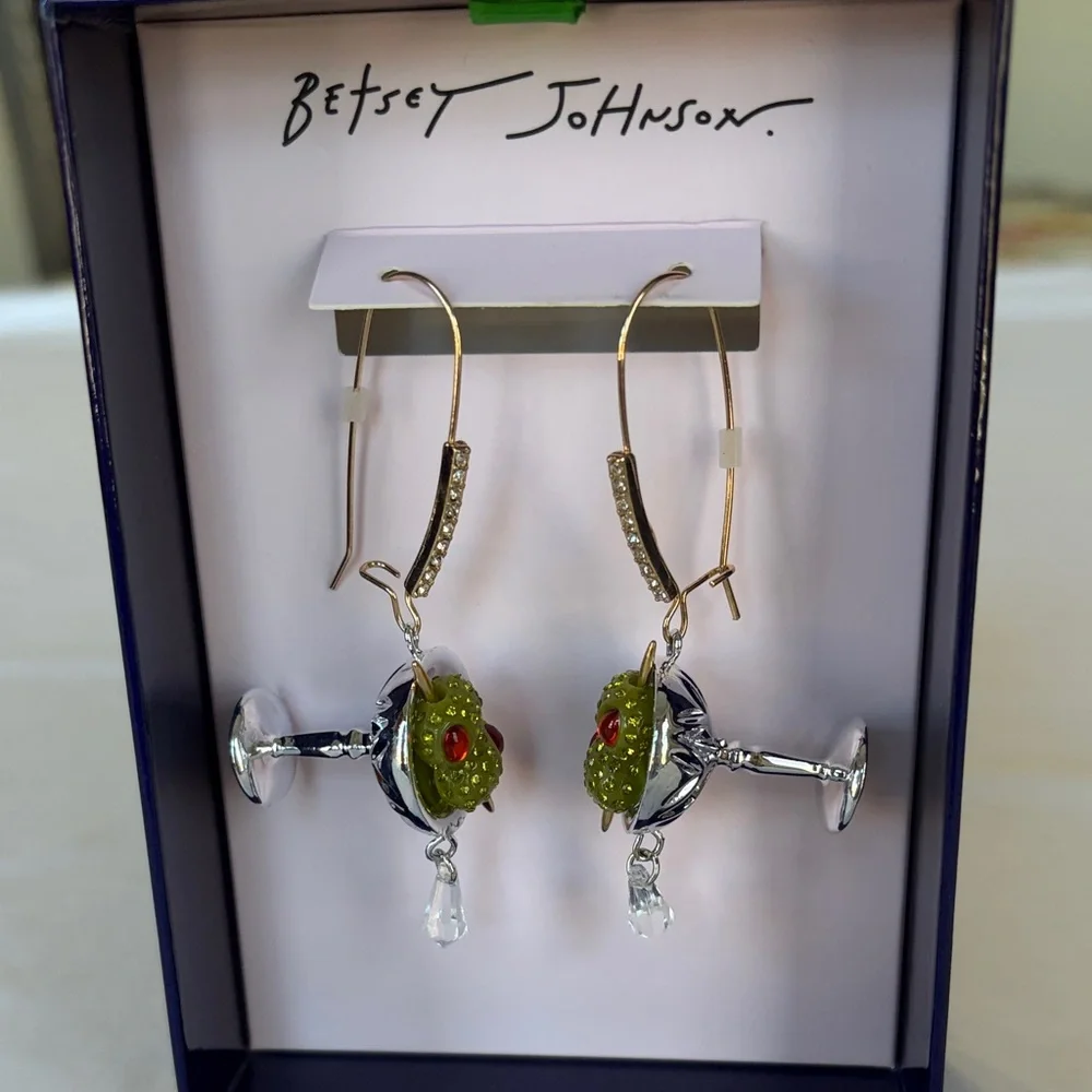 Betsey Johnson Silver Martini Drop Earrings NWT - Picture 9 of 9